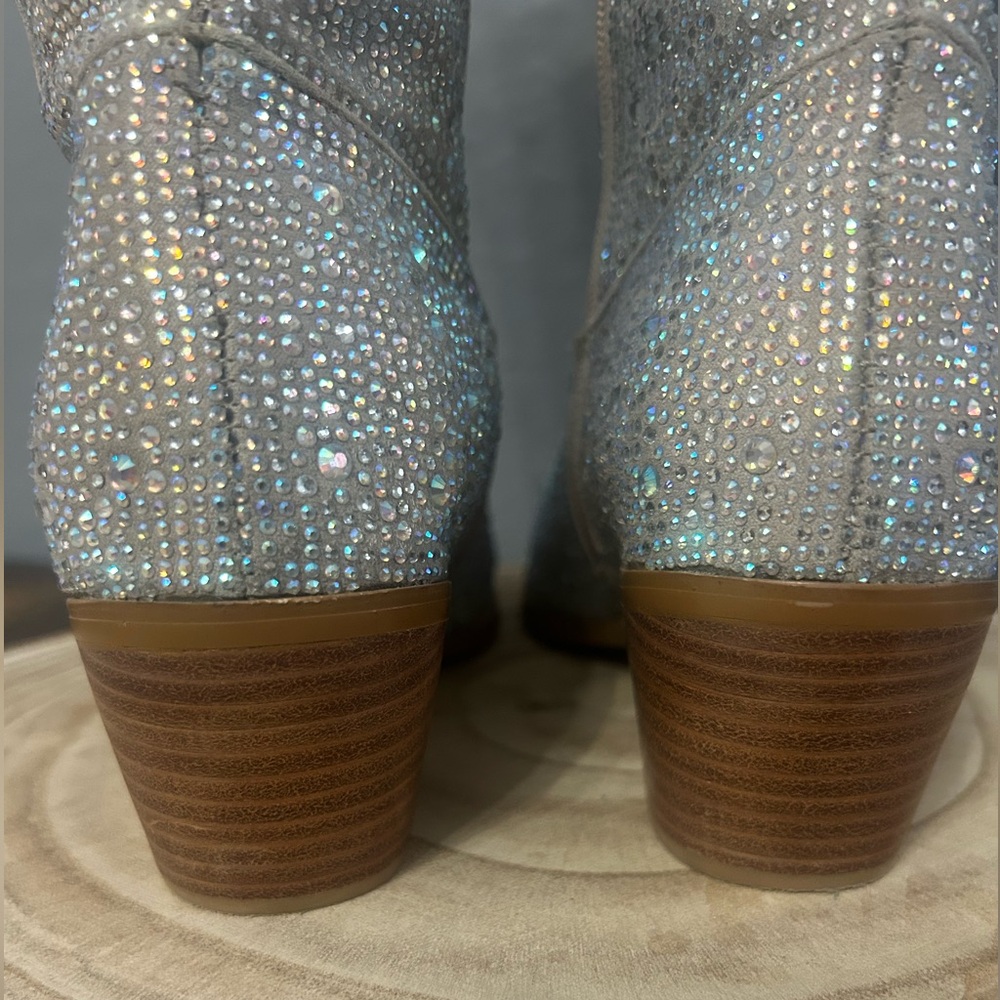 Silver Sparkly Rhinestone Knee High Boots Size 8.5 #954 - Picture 6 of 10